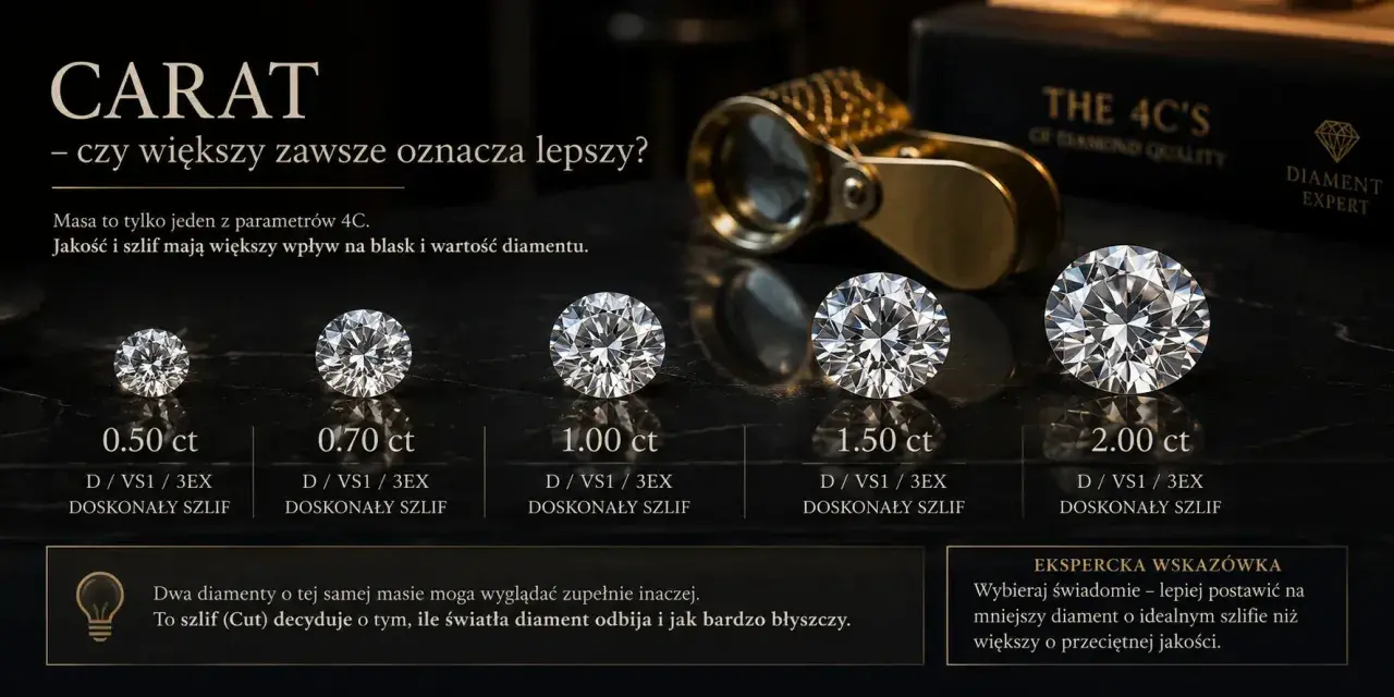 Pięć diamentów o różnej masie, od 0.50 do 2.00 ct, prezentuje piękno szlifu. Nawet szara odmiana diamentu zachwyca blaskiem dzięki doskonałemu cięciu.