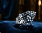 Błyszczący diament Kohinoor na aksamitnej poduszce, obok królewskiej korony.