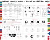 Przykłady cech konwencyjnych dla platyny, złota, palladu i srebra z różnych krajów. Wiele z nich to **białe złoto próby** 750 lub 585.