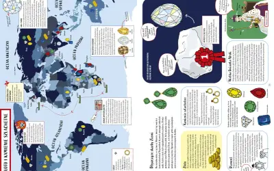 Mapa świata pokazuje, gdzie wydobywa się diamenty i inne cenne kamienie szlachetne.