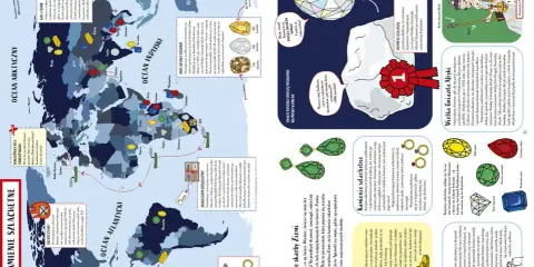 Mapa świata pokazuje, gdzie wydobywa się diamenty i inne cenne kamienie szlachetne.