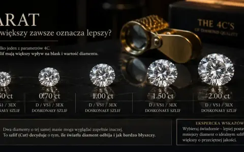Pięć diamentów o różnej masie, od 0.50 do 2.00 ct, prezentuje piękno szlifu. Nawet szara odmiana diamentu zachwyca blaskiem dzięki doskonałemu cięciu.