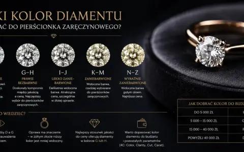Porównanie barwy diamentów od bezbarwnych (D-F) po wyraźnie zabarwione (N-Z). Wybierz idealny kolor do pierścionka zaręczynowego.