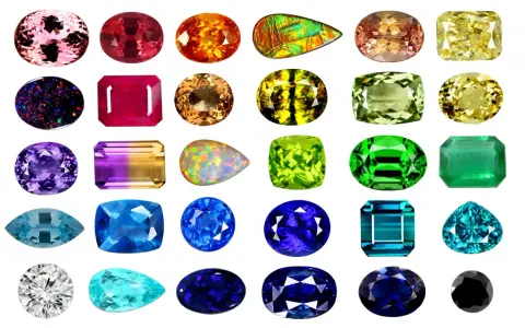 Kolekcja najpiękniejszych kamieni szlachetnych: różowy morganit, rubin, pomarańczowy szafir, ametyst, szmaragd, topaz, diament i wiele innych.