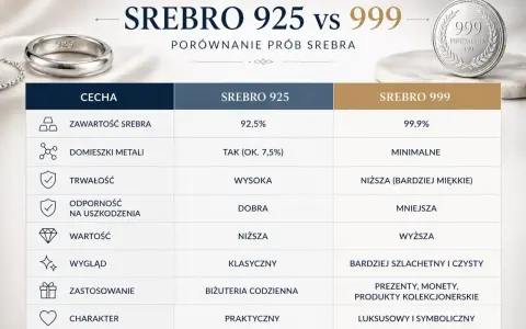 Porównanie srebra 925 i próby srebra 999: czystość, trwałość, zastosowanie. Srebro 999 jest bardziej szlachetne.