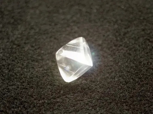 Surowy diament przed szlifowaniem, błyszczący na czarnym tle.