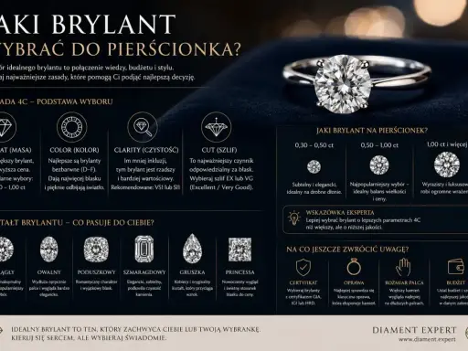 Wybór idealnego brylantu: zasady 4C, kształty i rozmiary. Poznaj różnice między brylantem a diamentem, by wybrać ten najpiękniejszy.