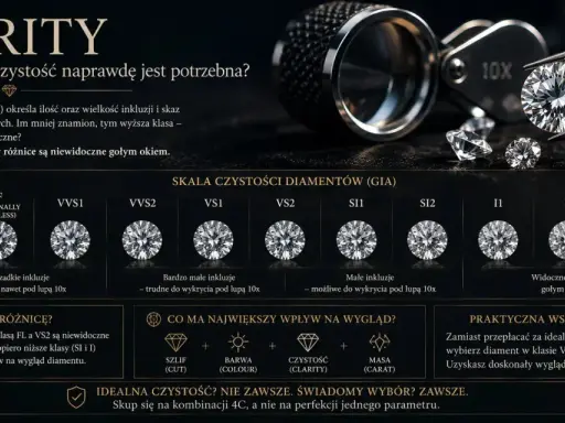 Skala czystości diamentów (Clarity) od FL do I3. Dowiedz się, jak wybrać idealny kamień, zamiast przepłacać za perfekcję.