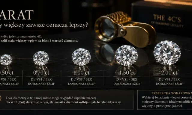 Pięć diamentów o różnej masie, od 0.50 do 2.00 ct, prezentuje piękno szlifu. Nawet szara odmiana diamentu zachwyca blaskiem dzięki doskonałemu cięciu.