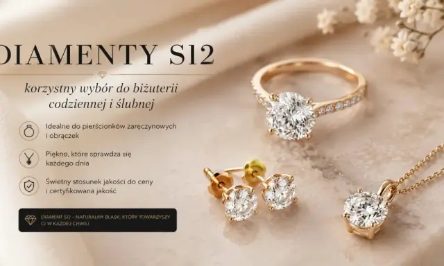 Diamenty SI2 - idealny wybór do biżuterii codziennej i ślubnej. Złoty pierścionek, kolczyki i naszyjnik z kamieniami o naturalnym blasku.
