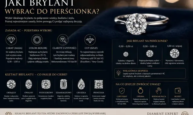 Wybór idealnego brylantu: zasady 4C, kształty i rozmiary. Poznaj różnice między brylantem a diamentem, by wybrać ten najpiękniejszy.