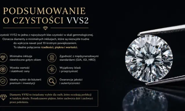 Błyszczący diament VVS2, który jest dowodem, że diament to węgiel poddany ekstremalnej przemianie. Minimalne inkluzje, wysoka wartość i blask.