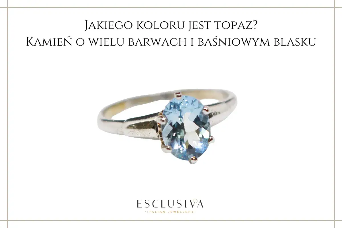 Srebrny pierścionek z owalnym, błękitnym kamieniem. To topaz, kamień o wielu barwach i baśniowym blasku.